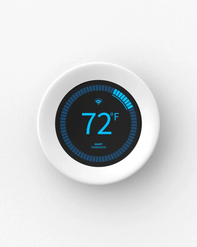 A front-facing view of a smart home thermostat, highlighting the smart thermostat benefits for your home. Expert furnace, AC, and smart thermostat installation in [primary_location] by [account_name].