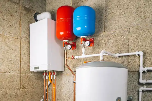 An image of a tanked water heater and a tankless water heater in a [primary_location] home, highlighting water heater maintenance tips.
